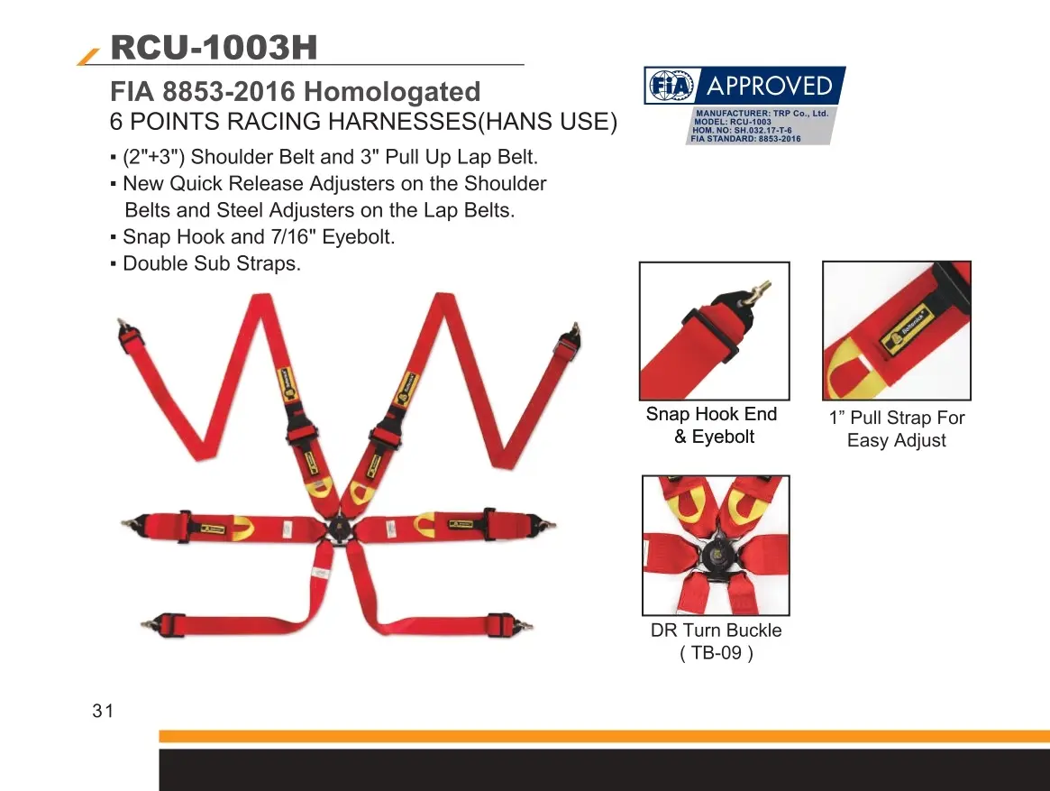 FIA 6-Point Racing Harness - RCU-1003H